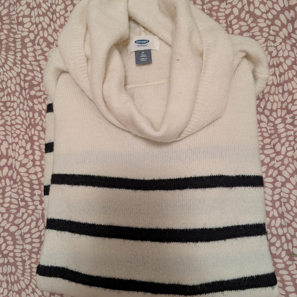 Old Navy Cream and Black Striped Turtleneck Sweater